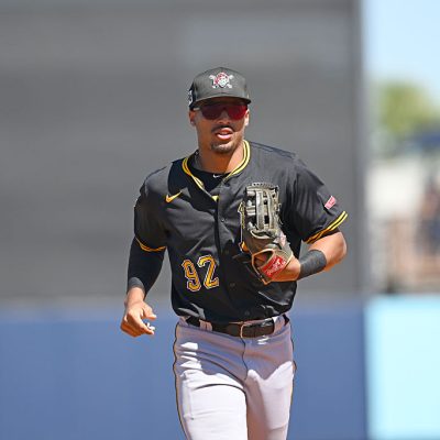 PORT CHARLOTTE, FLORIDA - MARCH 19, 2025: Lonnie White Jr. #92 of the Pittsburgh Pirates runs off the field after the seventh inning of a spring training game against the Tampa Bay Rays at Charlotte Sports Park on March 19, 2025 in Port Charlotte, Florida. (Photo by George Kubas/Diamond Images via Getty Images)