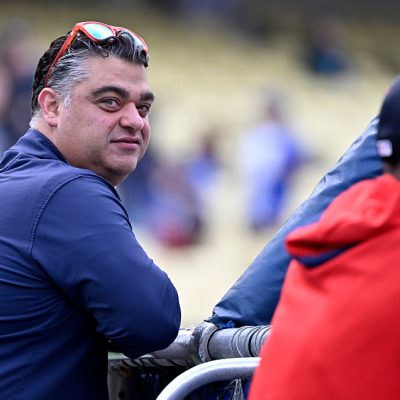 Los Angeles, CA - May 16: General manager Perry Minasian of the Los Angeles Angels during batting practice prior to a baseball game between the Los Angeles Dodgers and the Los Angeles Angels at Dodger Stadium in Los Angeles on Friday, May 16, 2025.(Photo by Keith Birmingham/MediaNews Group/Pasadena Star-News via Getty Images)
