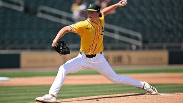 MESA, ARIZONA - MARCH 22, 2026: Jamie Arnold #32 of the Athletics throws a pitch during the first inning of a spring training Spring Breakout game against the Milwaukee Brewers at Hohokam Stadium on March 22, 2026 in Mesa, Arizona. (Photo by Chris Bernacchi/Diamond Images via Getty Images)
