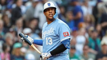 SEATTLE, WASHINGTON - MAY 02: Salvador Perez #13 of the Kansas City Royals reacts after striking out during the fourth inning against the Seattle Mariners at T-Mobile Park on May 02, 2026 in Seattle, Washington. (Photo by Olivia Vanni/Getty Images)