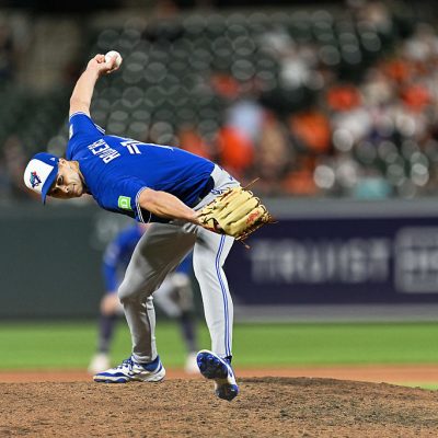 BALTIMORE, MD - MAY 28: Tyler Rogers #71 of the Toronto Blue Jays pitches against the Baltimore Orioles at Oriole Park at Camden Yards on May 28, 2026 in Baltimore, Maryland. (Photo by Jamie Sabau/Getty Images)
