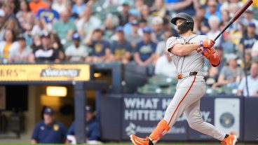 MILWAUKEE, WISCONSIN - JUNE 03: Casey Schmitt #10 of the San Francisco Giants up to bat against the Milwaukee Brewers at American Family Field on June 03, 2026 in Milwaukee, Wisconsin. (Photo by John Fisher/Getty Images)