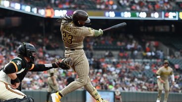 BALTIMORE, MD - JUNE 12: Fernando Tatis Jr. #23 of the San Diego Padres hits a one-run single in the second inning during the game between the San Diego Padres and the Baltimore Orioles at Oriole Park at Camden Yards on Friday, June 12, 2026 in Baltimore, Maryland. (Photo by Hannah Foslien/MLB Photos via Getty Images)