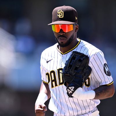 SAN DIEGO, CALIFORNIA - JUNE 10: Samad Taylor #0 of the San Diego Padres runs to the dugout during the fourth inning against the Cincinnati Reds at Petco Park on June 10, 2026 in San Diego, California. (Photo by Orlando Ramirez/Getty Images)