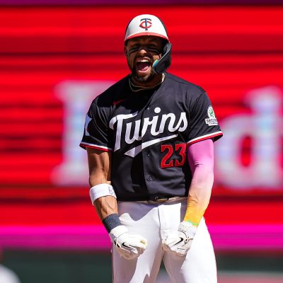 MINNEAPOLIS, MN - JUNE 14: Royce Lewis #23 of the Minnesota Twins celebrates against the St. Louis Cardinals on June 14, 2026 at Target Field in Minneapolis, Minnesota. (Photo by Brace Hemmelgarn/Minnesota Twins/Getty Images)