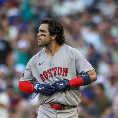 SEATTLE, WASHINGTON - JUNE 19: Marcelo Mayer #11 of the Boston Red Sox reacts after a strike out during the second inning against the Seattle Mariners at T-Mobile Park on June 19, 2026 in Seattle, Washington. (Photo by Jack Compton/Getty Images)
