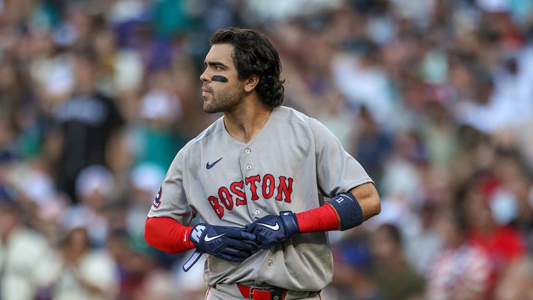 SEATTLE, WASHINGTON - JUNE 19: Marcelo Mayer #11 of the Boston Red Sox reacts after a strike out during the second inning against the Seattle Mariners at T-Mobile Park on June 19, 2026 in Seattle, Washington. (Photo by Jack Compton/Getty Images)