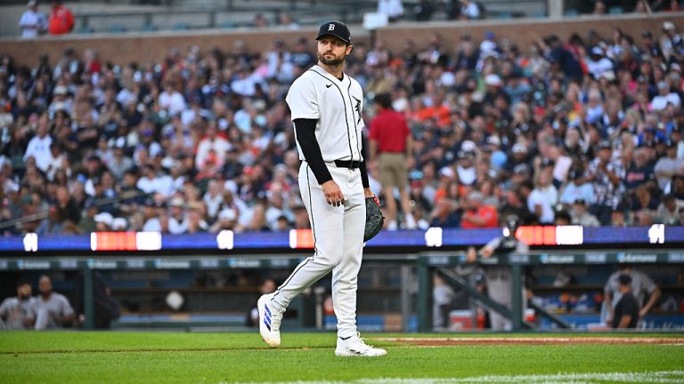 DETROIT, MI - JUNE 22: Detroit Tigers pitcher Casey Mize (12) walks off of the field during the game between the Detroit Tigers versus the New York Yankees on Monday June 22, 2026 at Comerica Park in Detroit, MI. (Photo by Steven King/Icon Sportswire via Getty Images)