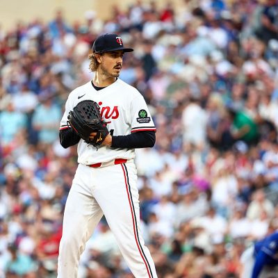 MINNEAPOLIS, MN - JUNE 24: Joe Ryan #41 of Minnesota Twins pitches during the game between the Los Angeles Dodgers and the Minnesota Twins at Target Field on Wednesday, June 24, 2026 in Minneapolis, Minnesota. (Photo by Michael Turner/MLB Photos via Getty Images)