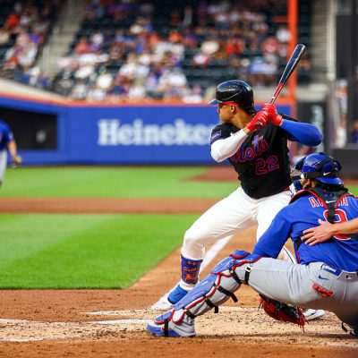 NEW YORK, NY - JUNE 25: Juan Soto #22 of the New York Mets bats during the game between the Chicago Cubs and the New York Mets at Citi Field on Thursday, June 25, 2026 in New York, New York. (Photo by Phebe Grosser/MLB Photos via Getty Images)