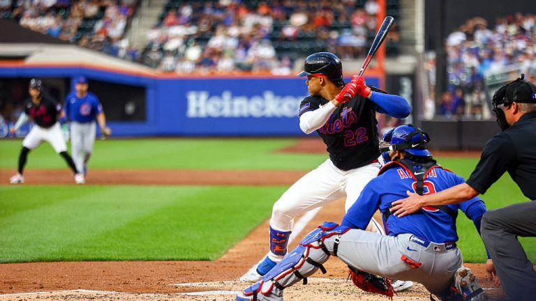 NEW YORK, NY - JUNE 25: Juan Soto #22 of the New York Mets bats during the game between the Chicago Cubs and the New York Mets at Citi Field on Thursday, June 25, 2026 in New York, New York. (Photo by Phebe Grosser/MLB Photos via Getty Images)