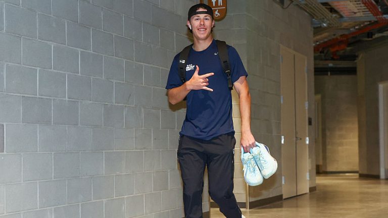 SALT LAKE CITY, UT - SEPTEMBER 20: Grady Emerson arrives at The Ballpark at America First Square prior to the MLB Home Run Derby X finals on Saturday, September 20, 2025 in Salt Lake City, Utah. (Photo by Tyler McFarland/MLB Photos via Getty Images)