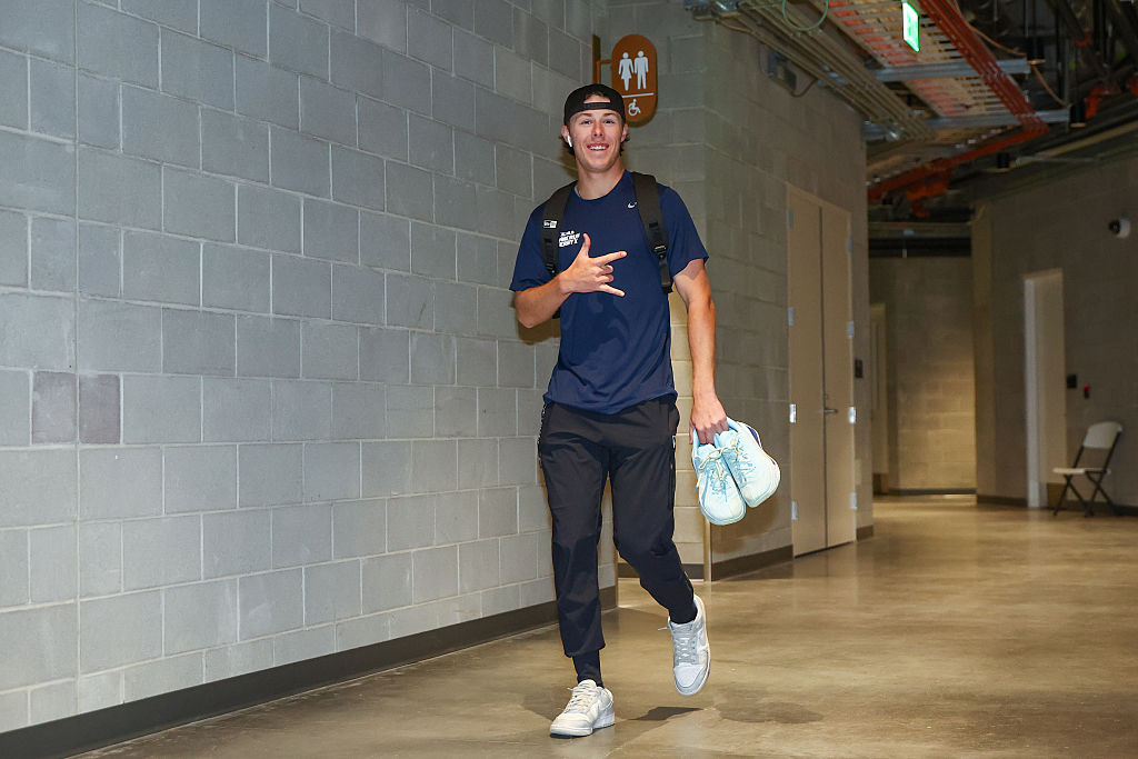 SALT LAKE CITY, UT - SEPTEMBER 20: Grady Emerson arrives at The Ballpark at America First Square prior to the MLB Home Run Derby X finals on Saturday, September 20, 2025 in Salt Lake City, Utah. (Photo by Tyler McFarland/MLB Photos via Getty Images)