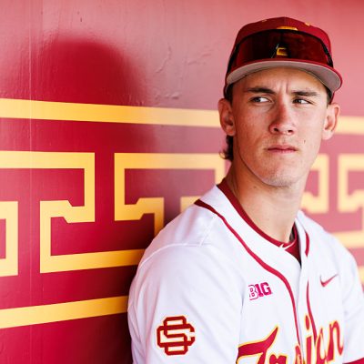 LOS ANGELES, CALIFORNIA - APRIL 1: Mason Edwards #30 of USC Trojans poses for a portrait at Dedeaux Field on April 1, 2026 in Los Angeles, California. (Photo by Ric Tapia/Getty Images)