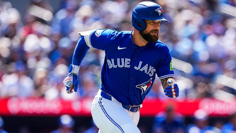 TORONTO, CANADA - MAY 27: Nathan Lukes #38 of the Toronto Blue Jays runs after hitting a RBI double against the Miami Marlins during the fifth inning in their MLB baseball game at the Rogers Centre on May 27, 2026 in Toronto, Canada. (Photo by Mark Blinch/Getty Images)