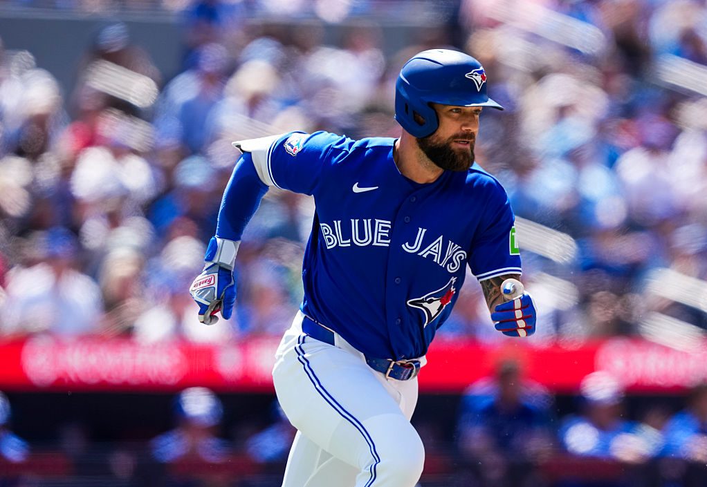 TORONTO, CANADA - MAY 27: Nathan Lukes #38 of the Toronto Blue Jays runs after hitting a RBI double against the Miami Marlins during the fifth inning in their MLB baseball game at the Rogers Centre on May 27, 2026 in Toronto, Canada. (Photo by Mark Blinch/Getty Images)