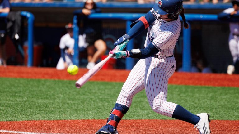 HILLSBORO, OR - JULY 12: Megan Grant connects with a pitch in an at bat against the Chicago Bandits. (Photo credit: Avery Bane/AUSL)