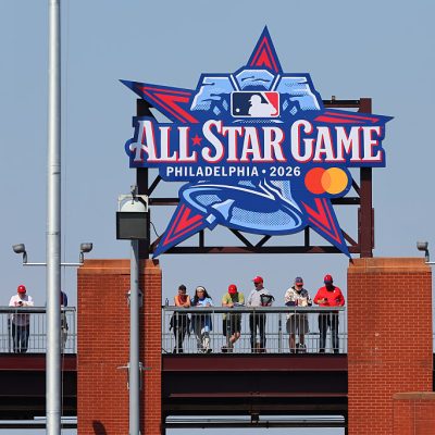 PHILADELPHIA, PA - MARCH 26: A general view of the 2026 All Star Game logo prior to the game between the Philadelphia Phillies and Texas Rangers on March 26, 2026 at Citizens Bamk Park in Philadelphia, Pennsylvania. (Photo by Rich Graessle/Icon Sportswire via Getty Images)