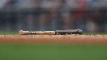 WASHINGTON, DC - MAY 05: A baseball bat lays in the infield at Nationals Park on May 5, 2026 in Washington, DC. (Photo by Patrick Smith/Getty Images)