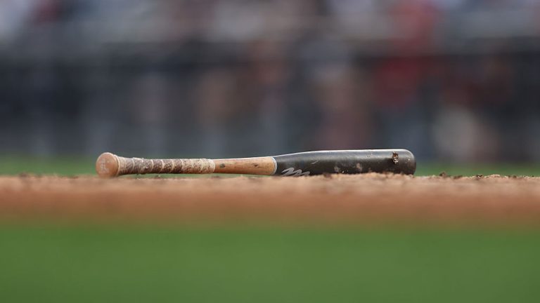 WASHINGTON, DC - MAY 05: A baseball bat lays in the infield at Nationals Park on May 5, 2026 in Washington, DC. (Photo by Patrick Smith/Getty Images)