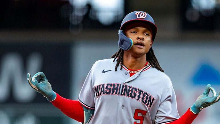 DENVER, CO - JULY 21: CJ Abrams #5 of the Washington Nationals rounds the bases after hitting a two run home run in the first inning during the game between the Washington Nationals and the Colorado Rockies at Coors Field on Tuesday, July 21, 2026 in Denver, Colorado. (Photo by Casey Paul/MLB Photos via Getty Images)