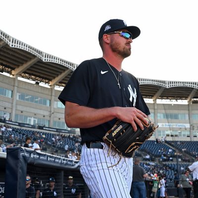 TAMPA, FLORIDA - MARCH 21, 2026: Garrett Martin #47 of the New York Yankees walks onto the field prior to a spring training Spring Breakout game against the Atlanta Braves at George M. Steinbrenner Field on March 21, 2026 in Tampa, Florida. (Photo by Nick Cammett/Diamond Images via Getty Images)