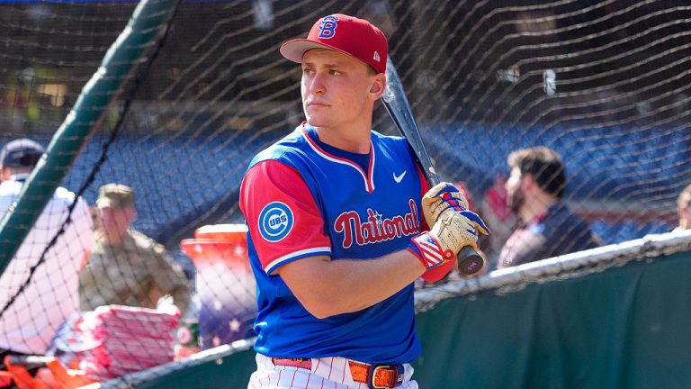 PHILADELPHIA, PA - JULY 12: Josiah Hartshorn #27 of the Chicago Cubs takes batting practice before the MLB All-Star Futures Game at Citizens Bank Park on July 12, 2026 in Philadelphia, Pennsylvania. (Photo by Matt Dirksen/Chicago Cubs/Getty Images)