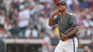 NEW YORK, NEW YORK - JULY 11: Freddy Peralta #51 of the New York Mets reacts after being taken out of the game during the fifth inning against the Boston Red Sox at Citi Field on July 11, 2026 in the Queens borough of New York City. (Photo by Ishika Samant/Getty Images)