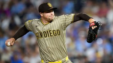 KANSAS CITY, MISSOURI - JULY 17: Mason Miller of the San Diego Padres throws during the ninth inning against the Kansas City Royals at Kauffman Stadium on July 17, 2026 in Kansas City, Missouri. (Photo by Reed Hoffmann/Getty Images)