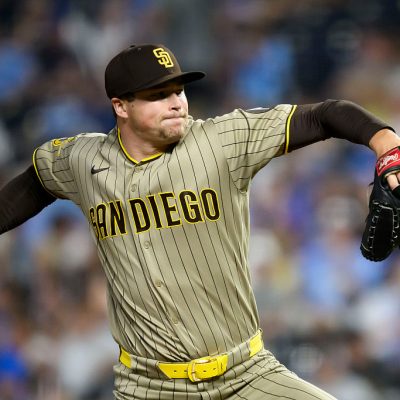 KANSAS CITY, MISSOURI - JULY 17: Mason Miller of the San Diego Padres throws during the ninth inning against the Kansas City Royals at Kauffman Stadium on July 17, 2026 in Kansas City, Missouri. (Photo by Reed Hoffmann/Getty Images)