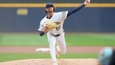 MILWAUKEE, WISCONSIN - JULY 18: Shane Drohan #55 of the Milwaukee Brewers throws a pitch in the first inning against the Miami Marlins at American Family Field on July 18, 2026 in Milwaukee, Wisconsin. (Photo by John Fisher/Getty Images)