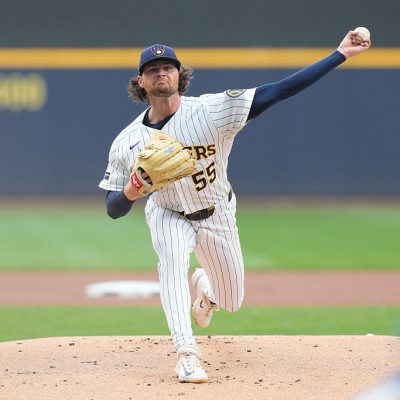MILWAUKEE, WISCONSIN - JULY 18: Shane Drohan #55 of the Milwaukee Brewers throws a pitch in the first inning against the Miami Marlins at American Family Field on July 18, 2026 in Milwaukee, Wisconsin. (Photo by John Fisher/Getty Images)