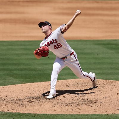 ANAHEIM, CALIFORNIA - JULY 22: Reid Detmers #48 of the Los Angeles Angels throws a pitch in the third inning against the St. Louis Cardinals at Angel Stadium of Anaheim on July 22, 2026 in Anaheim, California. (Photo by Joe Scarnici/Getty Images)