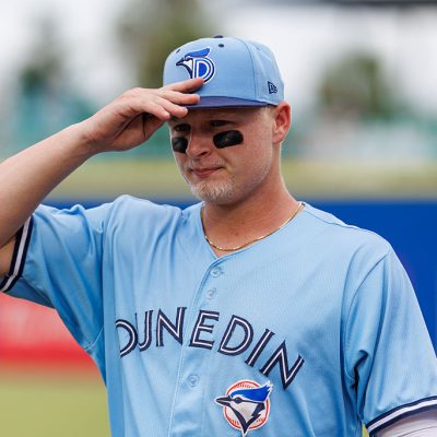 Dunedin Blue Jays shortstop Jojo Parker (12) prepares for the game against the St. Lucie Mets at TD Ballpark in Dunedin, Florida, on July 29, 2026. (Photo by Carl Rizzo/NurPhoto via Getty Images)