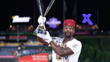 PHILADELPHIA, PENNSYLVANIA - JULY 13: Jordan Walker #18 of the St. Louis Cardinals poses with the trophy after winning the 2026 Home Run Derby at Citizens Bank Park on July 13, 2026 in Philadelphia, Pennsylvania. (Photo by Emilee Chinn/Getty Images)