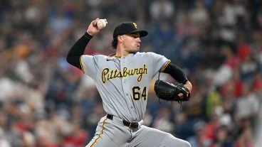 CLEVELAND, OHIO - JULY 18: Khristian Curtis #64 of the Pittsburgh Pirates throws a pitch during the sixth inning of his Major League debut in game two of a doubleheader against the Cleveland Guardians at Progressive Field on July 18, 2026 in Cleveland, Ohio. (Photo by Nick Cammett/Diamond Images via Getty Images)