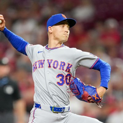 CINCINNATI, OHIO - JUNE 16: Luke Weaver #30 of the New York Mets pitches in the eighth inning against the Cincinnati Reds at Great American Ball Park on June 16, 2026 in Cincinnati, Ohio. (Photo by Dylan Buell/Getty Images)