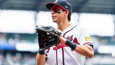 ATLANTA, GA - JULY 05: Mauricio Dubón #14 of the Atlanta Braves looks on in the fourth inning during the game against the New York Mets at Truist Park on July 5, 2026 in Atlanta, Georgia. (Photo by Jack Casey/Atlanta Braves/Getty Images)