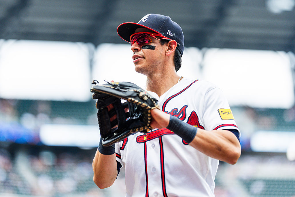 ATLANTA, GA - JULY 05: Mauricio Dubón #14 of the Atlanta Braves looks on in the fourth inning during the game against the New York Mets at Truist Park on July 5, 2026 in Atlanta, Georgia. (Photo by Jack Casey/Atlanta Braves/Getty Images)
