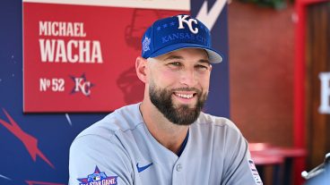 PHILADELPHIA, PA - JULY 13: Michael Wacha #52 of the Kansas City Royals speaks to the media during the 2026 American League Media Availability at Citizens Bank Park on Monday, July 13, 2026 in Philadelphia, Pennsylvania. (Photo by Drew Hallowell/MLB Photos via Getty Images)