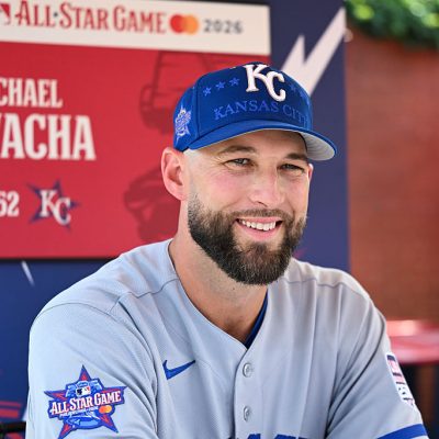 PHILADELPHIA, PA - JULY 13: Michael Wacha #52 of the Kansas City Royals speaks to the media during the 2026 American League Media Availability at Citizens Bank Park on Monday, July 13, 2026 in Philadelphia, Pennsylvania. (Photo by Drew Hallowell/MLB Photos via Getty Images)