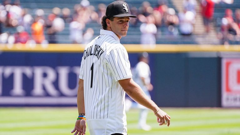 CHICAGO, IL - JULY 12: Roch Cholowsky throws out the ceremonial first pitch prior to the game between the Athletics and the Chicago White Sox at Rate Field on Sunday, July 12, 2026 in Chicago, Illinois. (Photo by Kyle Sheridan/MLB Photos via Getty Images)
