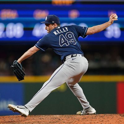 SEATTLE, WA - AUGUST 07: Kevin Kelly #49 of the Tampa Bay Rays pitches during the game between the Tampa Bay Rays and the Seattle Mariners at T-Mobile Park on Friday, August 7, 2026 in Seattle, Washington. (Photo by Eric Hiller/MLB Photos via Getty Images)