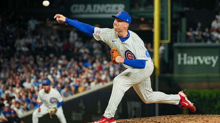 CHICAGO, IL - AUGUST 04: Ryan Zeferjahn #56 of the Chicago Cubs pitches during the game between the Los Angeles Dodgers and the Chicago Cubs at Wrigley Field on Tuesday, August 4, 2026 in Chicago, Illinois. (Photo by George Gaza/MLB Photos via Getty Images)