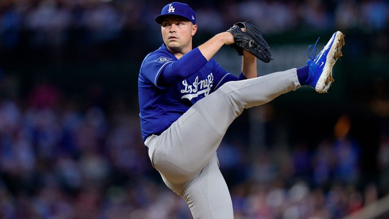 CHICAGO, ILLINOIS - AUGUST 4: Tarik Skubal #29 of the Los Angeles Dodgers pitches in the fourth inning of the game against the Chicago Cubs at Wrigley Field on August 4, 2026 in Chicago, Illinois. (Photo by Matt Dirksen/Chicago Cubs/Getty Images)
