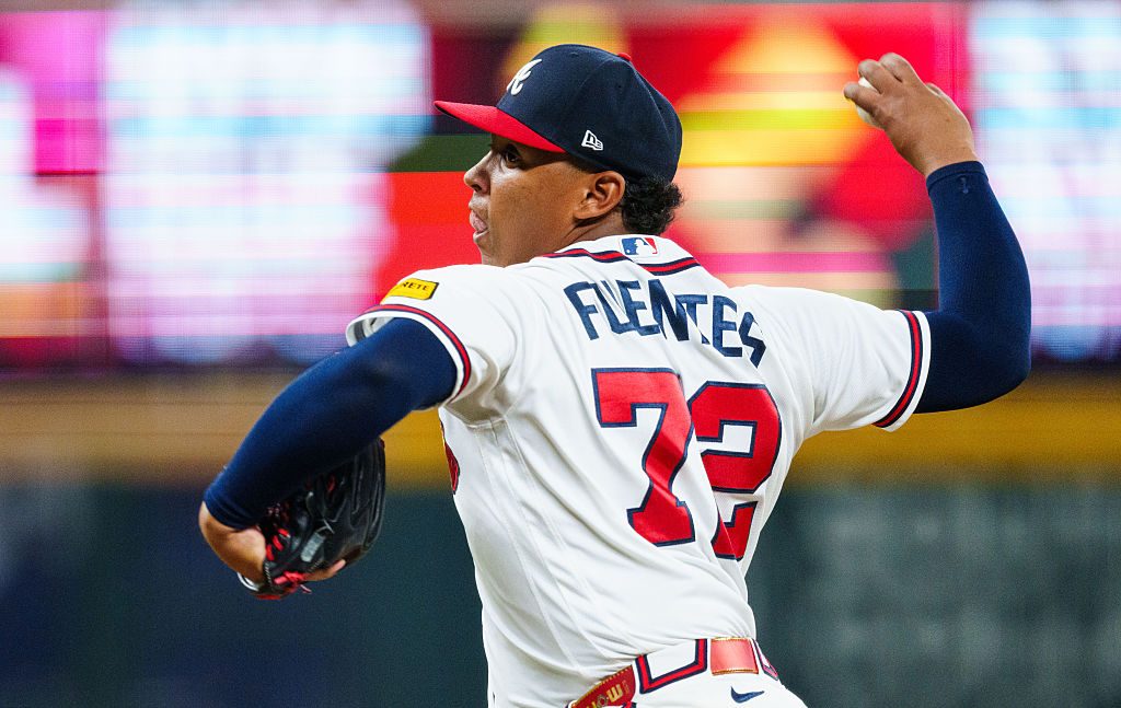 ATLANTA, GA - AUGUST 5: Didier Fuentes #72 of the Atlanta Braves pitches in the ninth inning during the game against the Miami Marlins at Truist Park on August 5, 2026 in Atlanta, Georgia. (Photo by Matthew Grimes Jr./Atlanta Braves/Getty Images)
