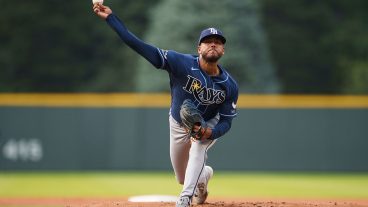 DENVER, CO - AUGUST 4: Tampa Bay Rays pitcher Freddy Peralta pitches during a game against the Colorado Rockies at Coors Field on August 4, 2026 in Denver, Colorado. (Photo by Gavin Liddell/Colorado Rockies/Getty Images)