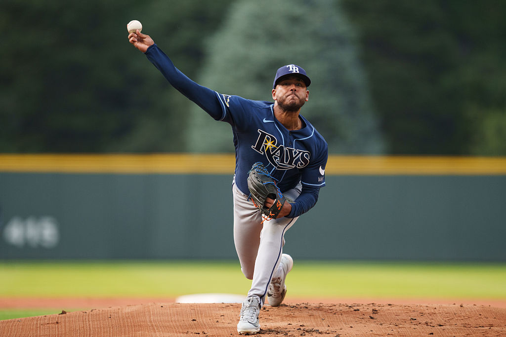 DENVER, CO - AUGUST 4: Tampa Bay Rays pitcher <a rel=