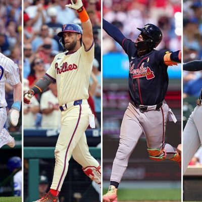 Pete Crow-Armstrong, Bryce Harper, Ronald Acuña Jr, and Brice Turang of the Cubs Phillies, Braves, and Brewers.