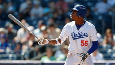 TULSA, OKLAHOMA - APRIL 19: Josue de Paula #55 of the Tulsa Drillers stands in the batter's box during a game against the Arkansas Travelers at ONEOK Field on April 19, 2026 in Tulsa, Oklahoma. (Photo by Brandon Sloter/Getty Images)